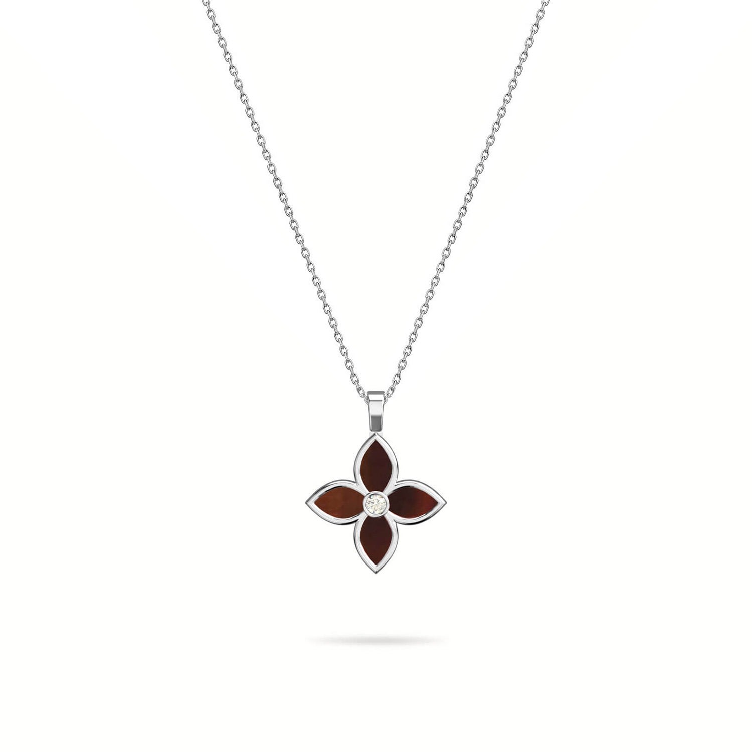 Women’s Necklace Ava Tall On Precious Stone,18K White Gold And Diamonds Tiger Eye Aquae Jewels