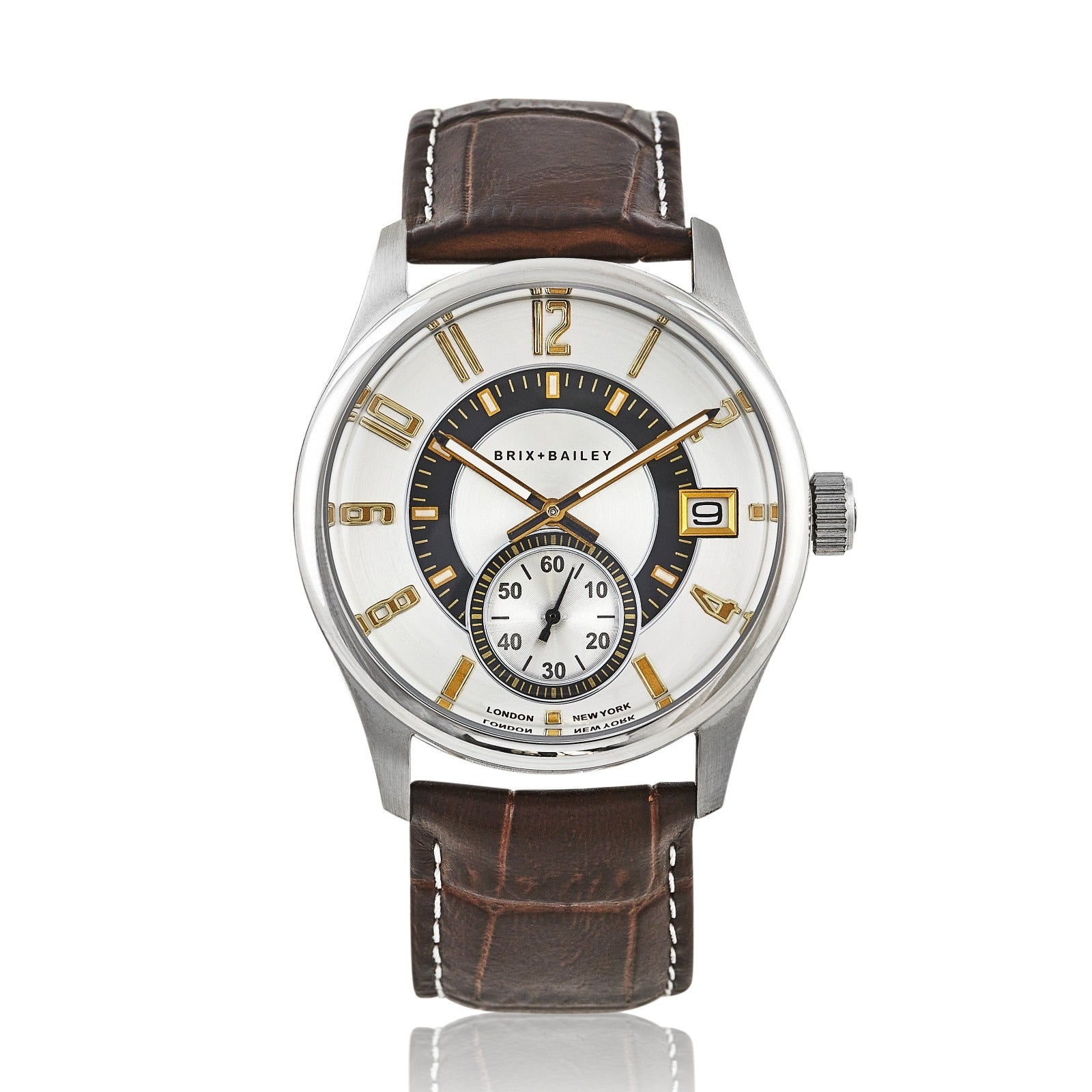Gold / Brown / Silver The Brix + Bailey Men’s Gold And Silver Price Leather Strap Watch Form Five Bidld One Size Brix+Bailey