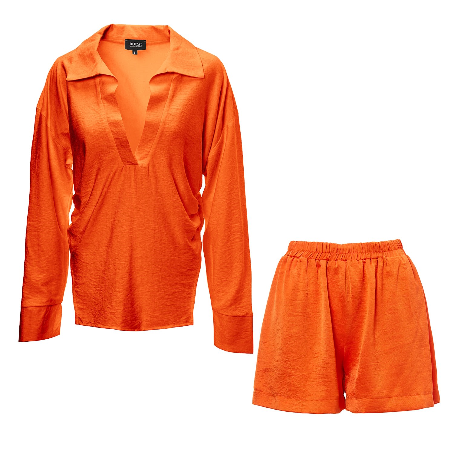 Yellow / Orange Orange Set With Shirt And Boxer Shorts Extra Small Bluzat