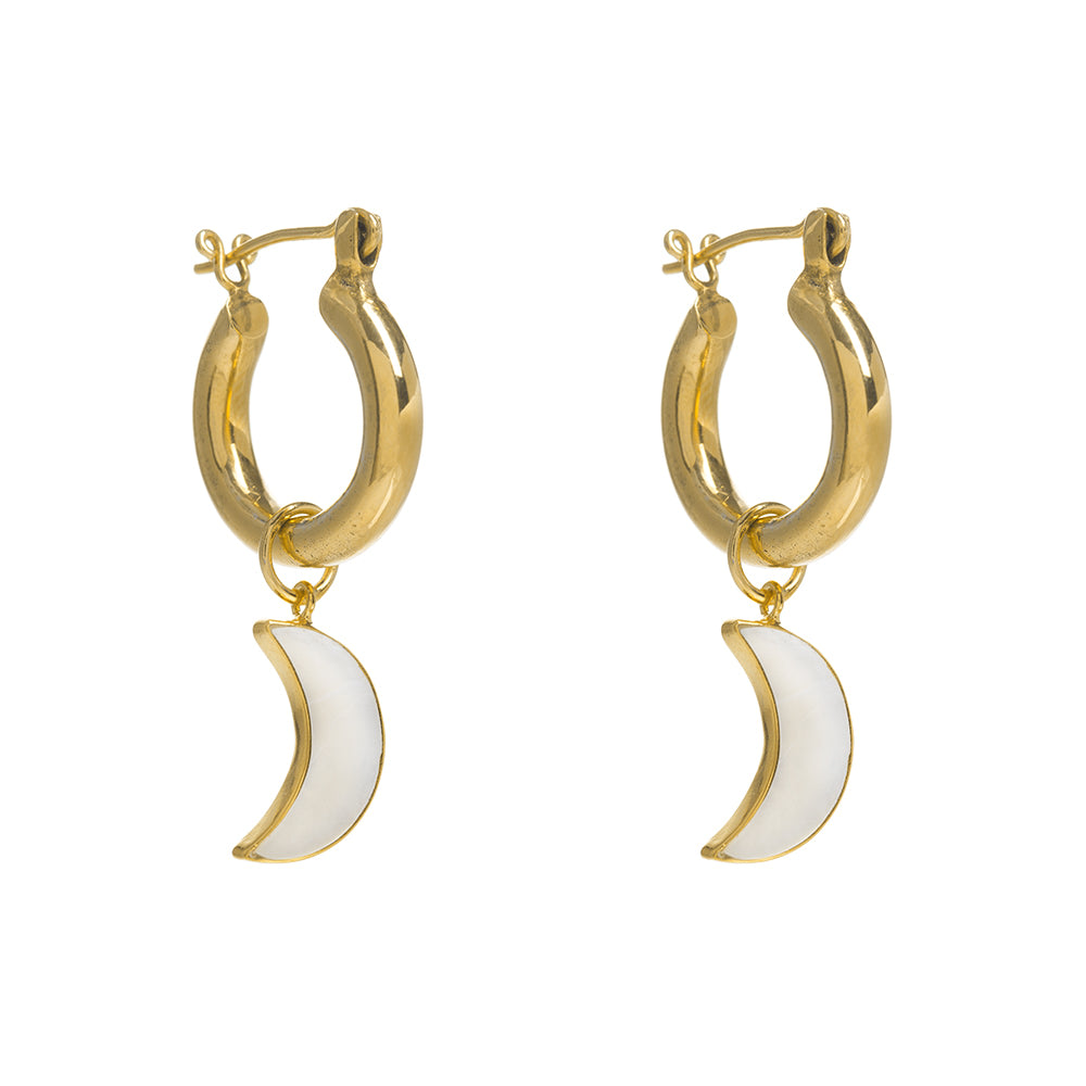 Women’s Gold / White Gold Mini Hoops With Detachable Moons Freya Rose