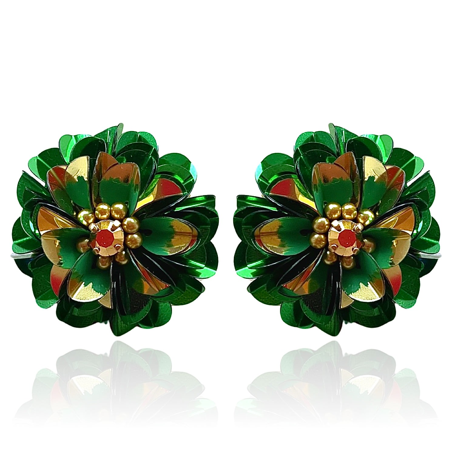 Women’s Green / Gold Blossom Studs Emerald Two Tone Pinar Ozevlat