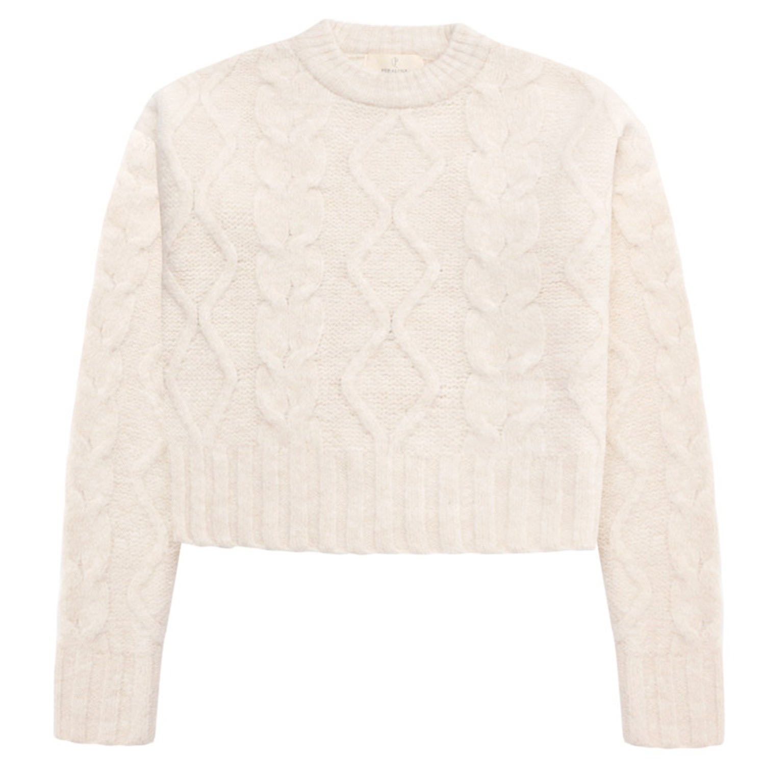Women’s White Adeline O-Neck Cable Knit Crop Sweater In Ecru Medium Peraluna