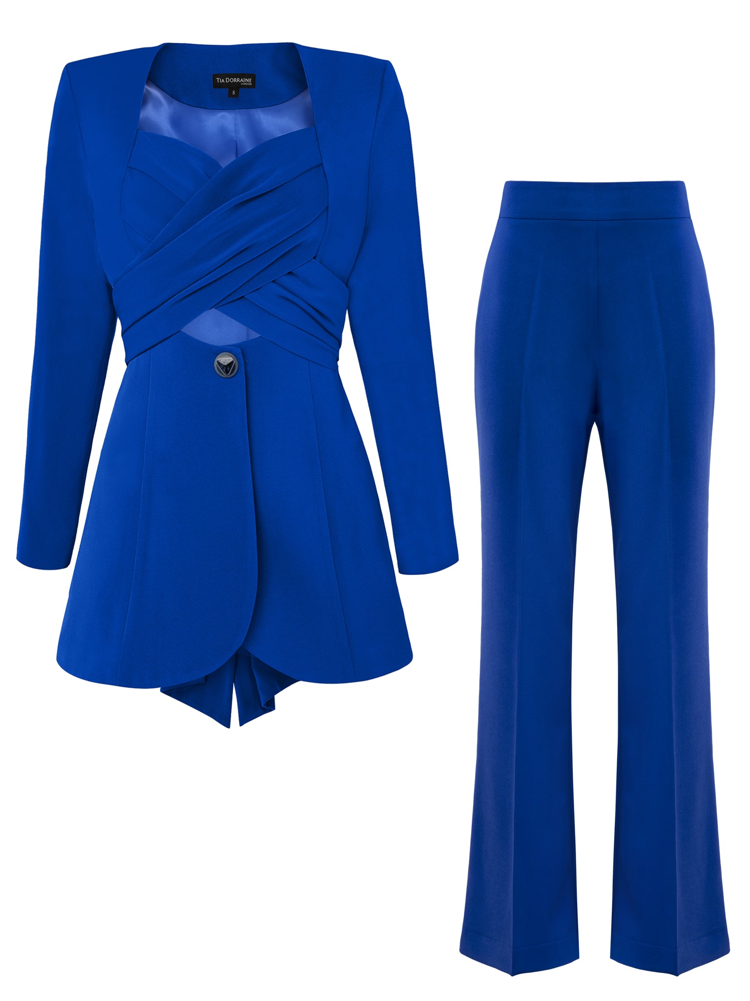 Women’s Blue Royal Azure Statement Cross-Wrap Power Suit Small Tia Dorraine