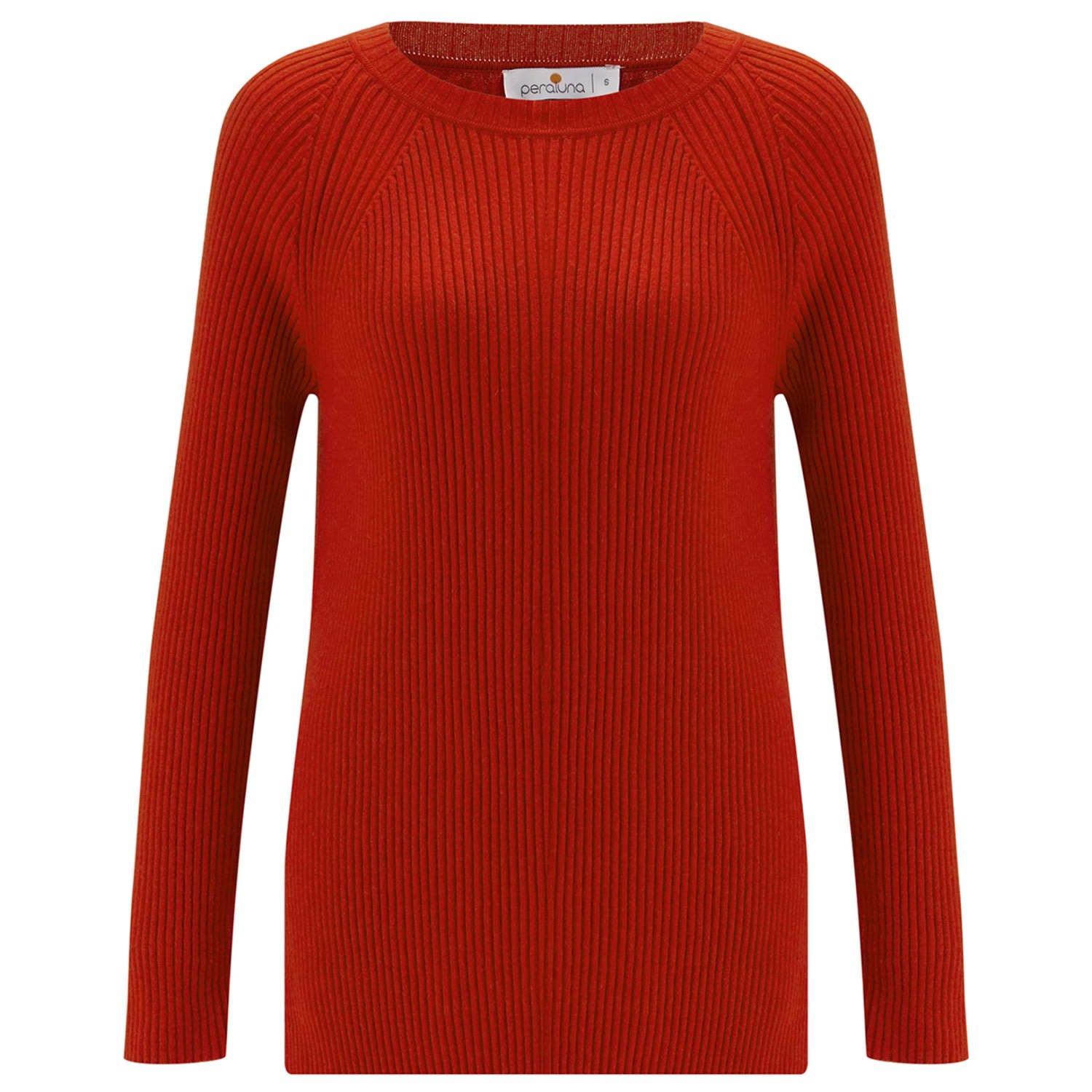 Women’s Cashmere Blend O-Neck Ribbed Slit Pullover - Red Large Peraluna