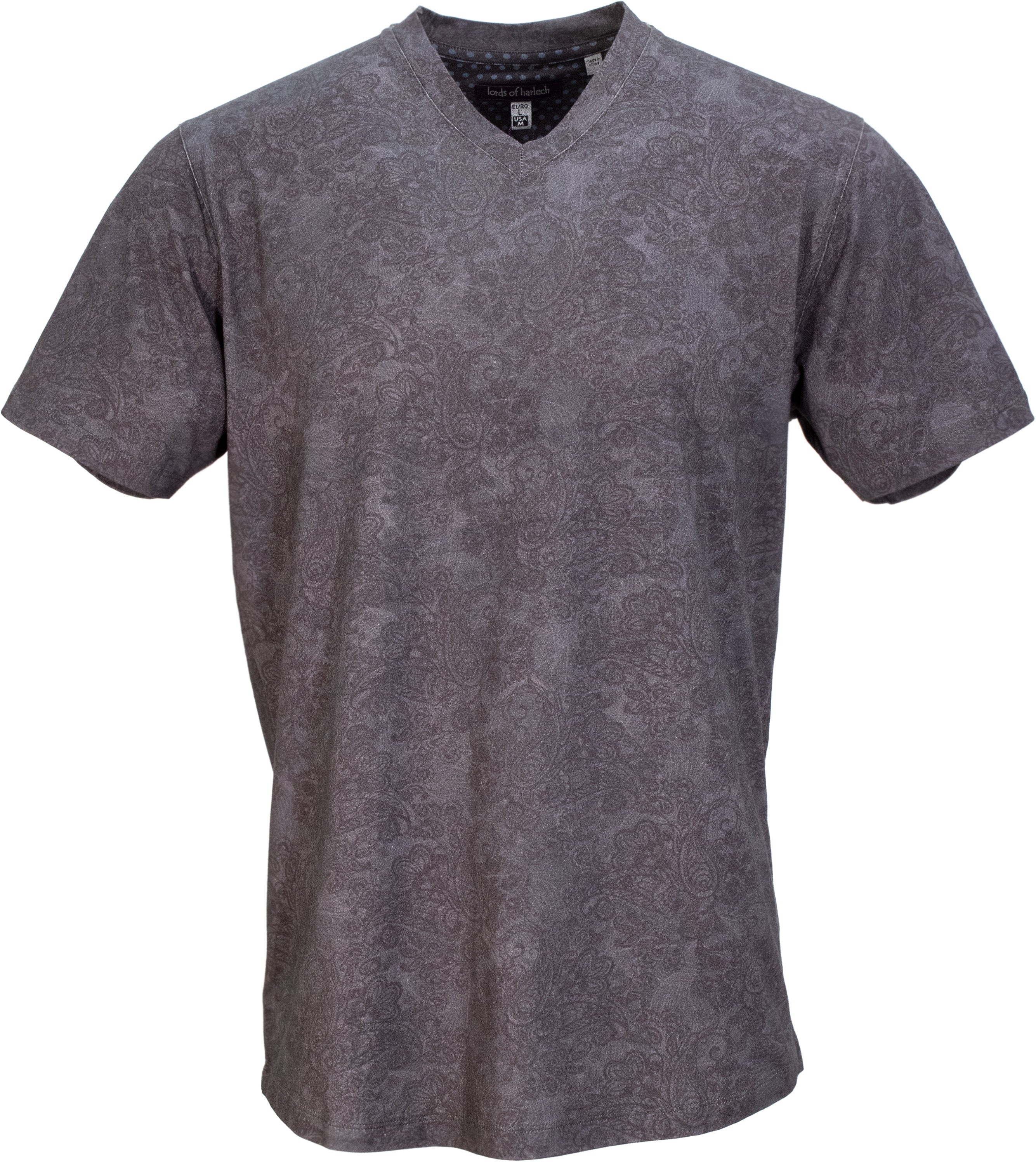 Men’s Neutrals / Black / Grey Maze Paisley Swirl V-Neck Tee In Black Small Lords of Harlech