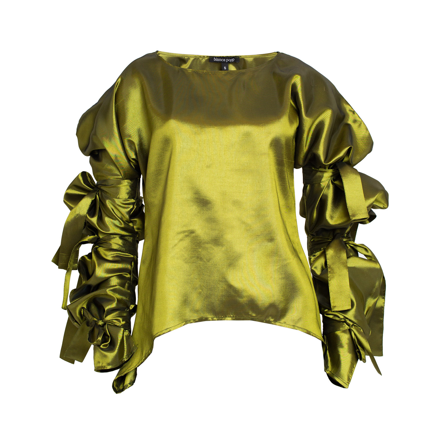 Women’s Green Ribbon Wrapped Blouse In Lime Taffeta Small Bianca Popp