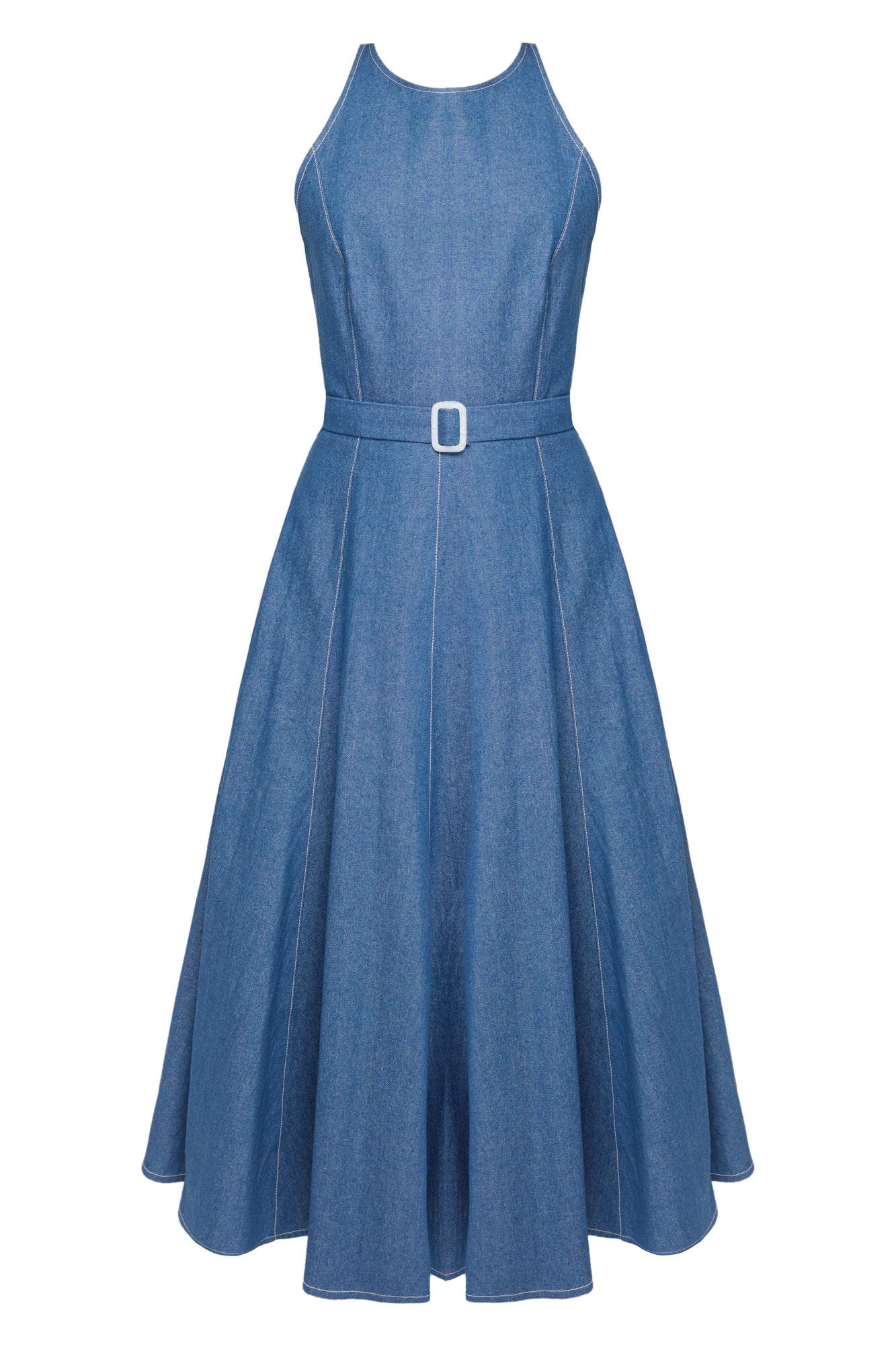 Women’s Ode Classy Blue Denim Godet Midi Dress Large Undress