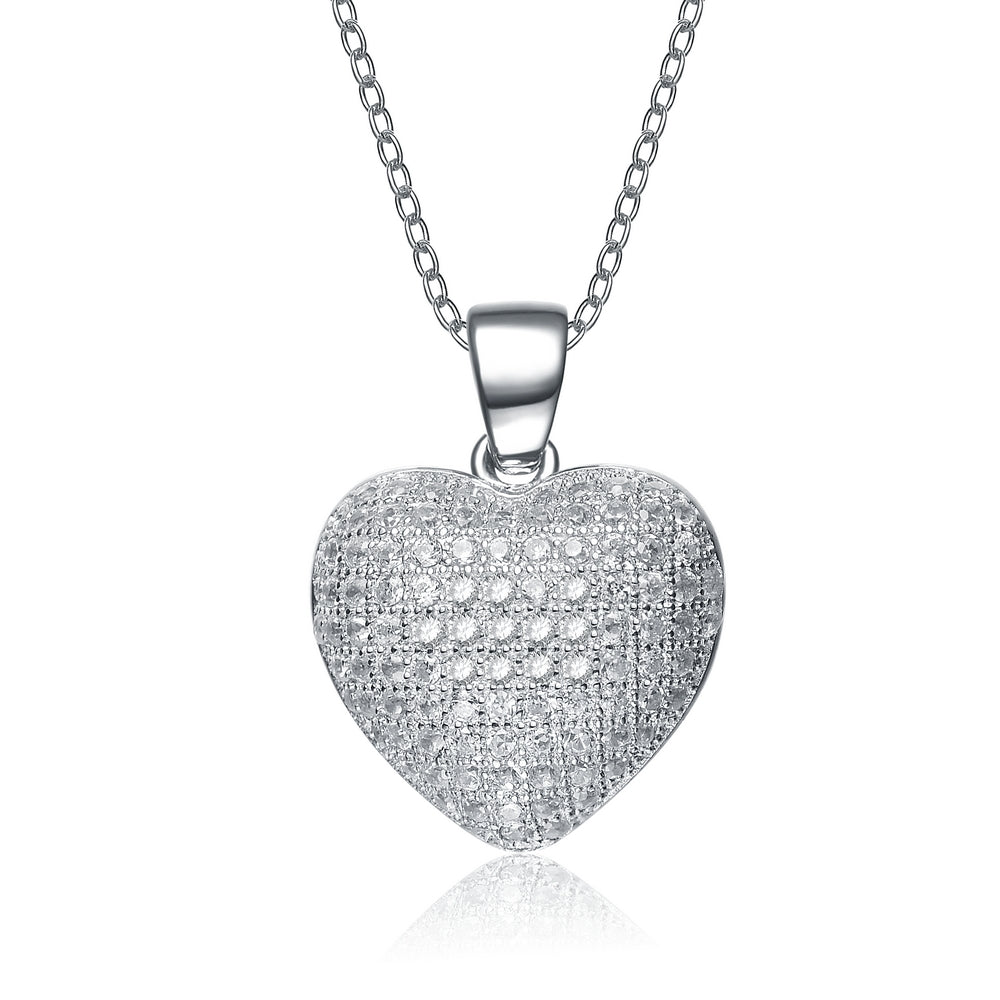 Women’s Cubic Zirconia Sterling Silver Rhodium Plated Micro Set Heart Shape Drop Pendant Genevive Jewelry