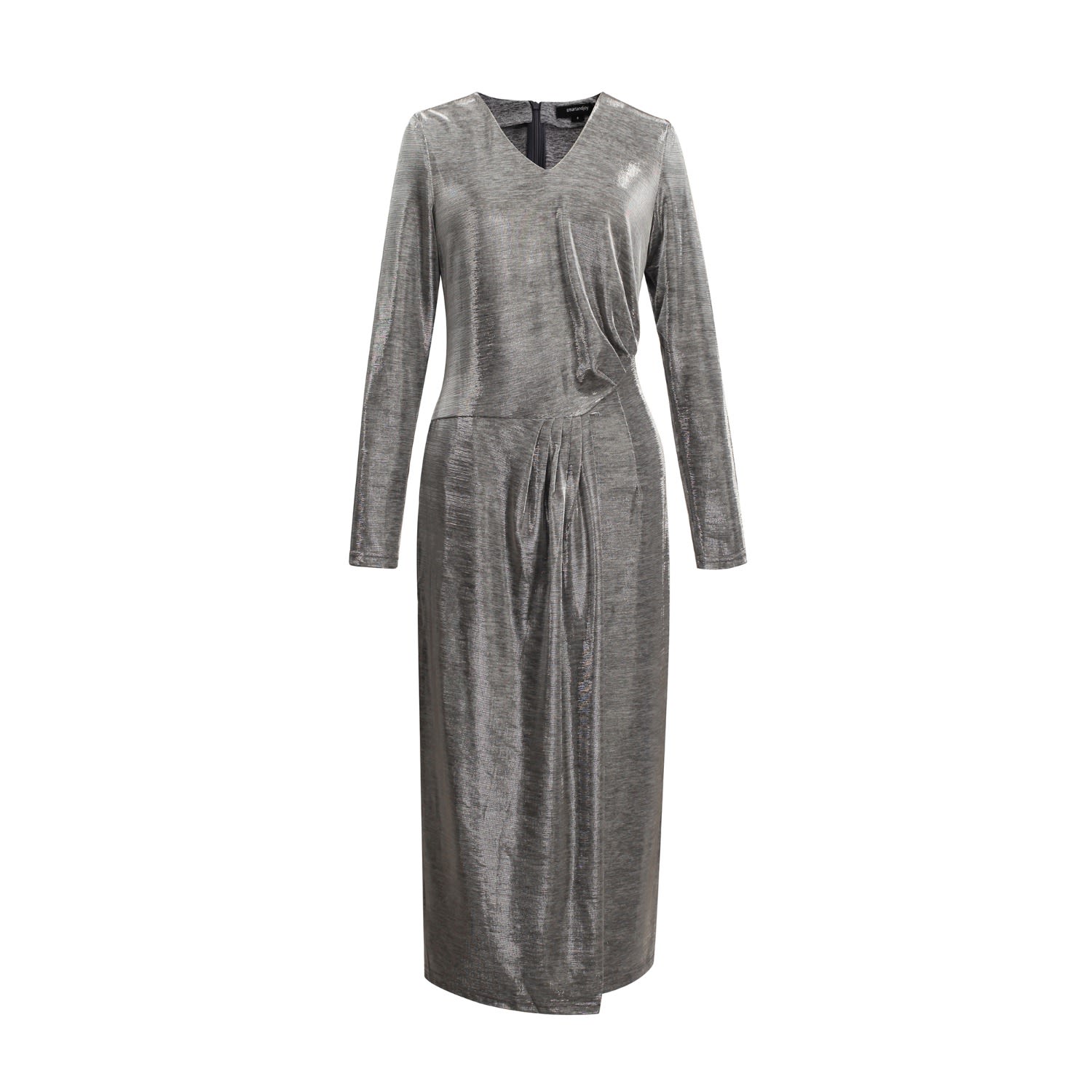 Women’s Grey Asymmetric Rushed Effect Shiny Cocktail Dress Extra Small Smart and Joy