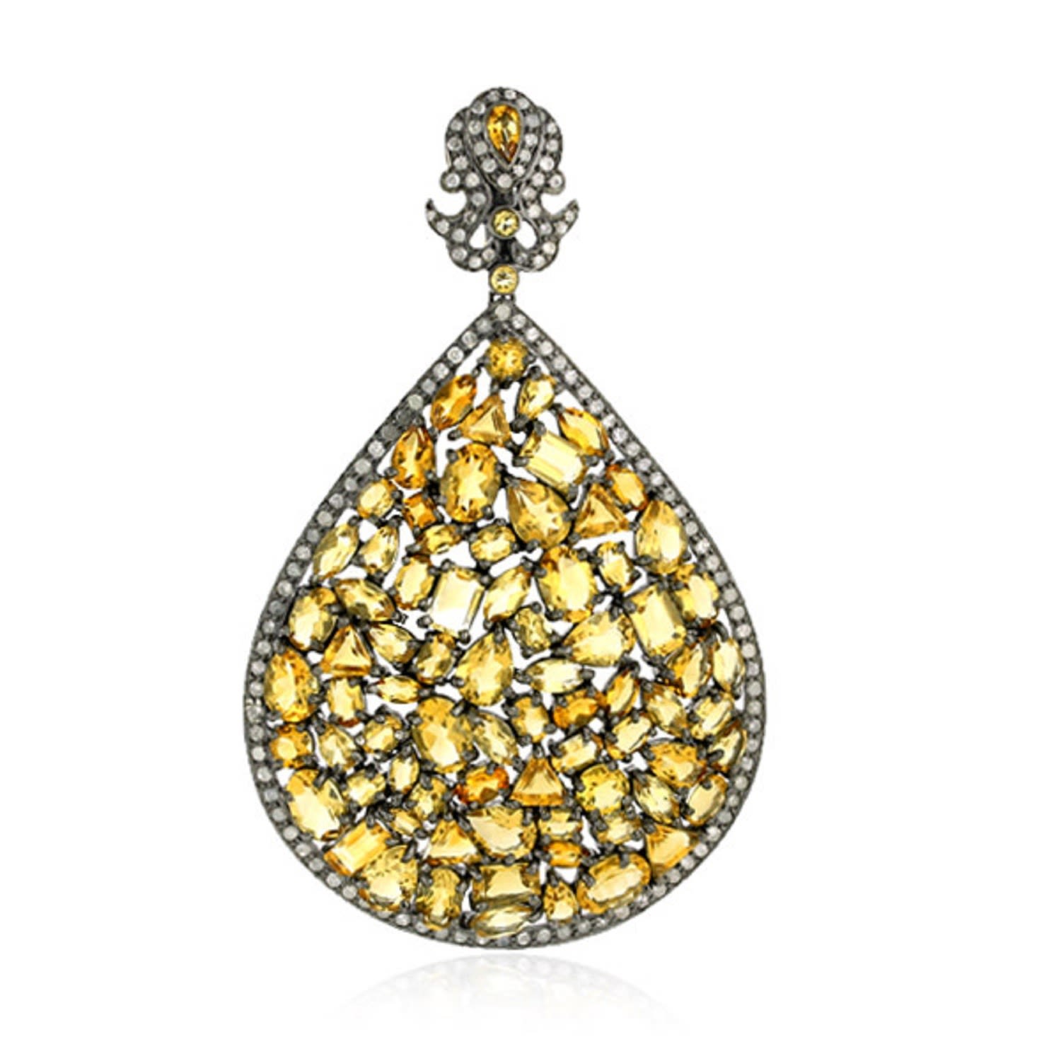 Women’s Gold / Silver / White Citrine Diamond 18K Gold 925 Sterling Silver Cluster Pendant Jewelry Artisan