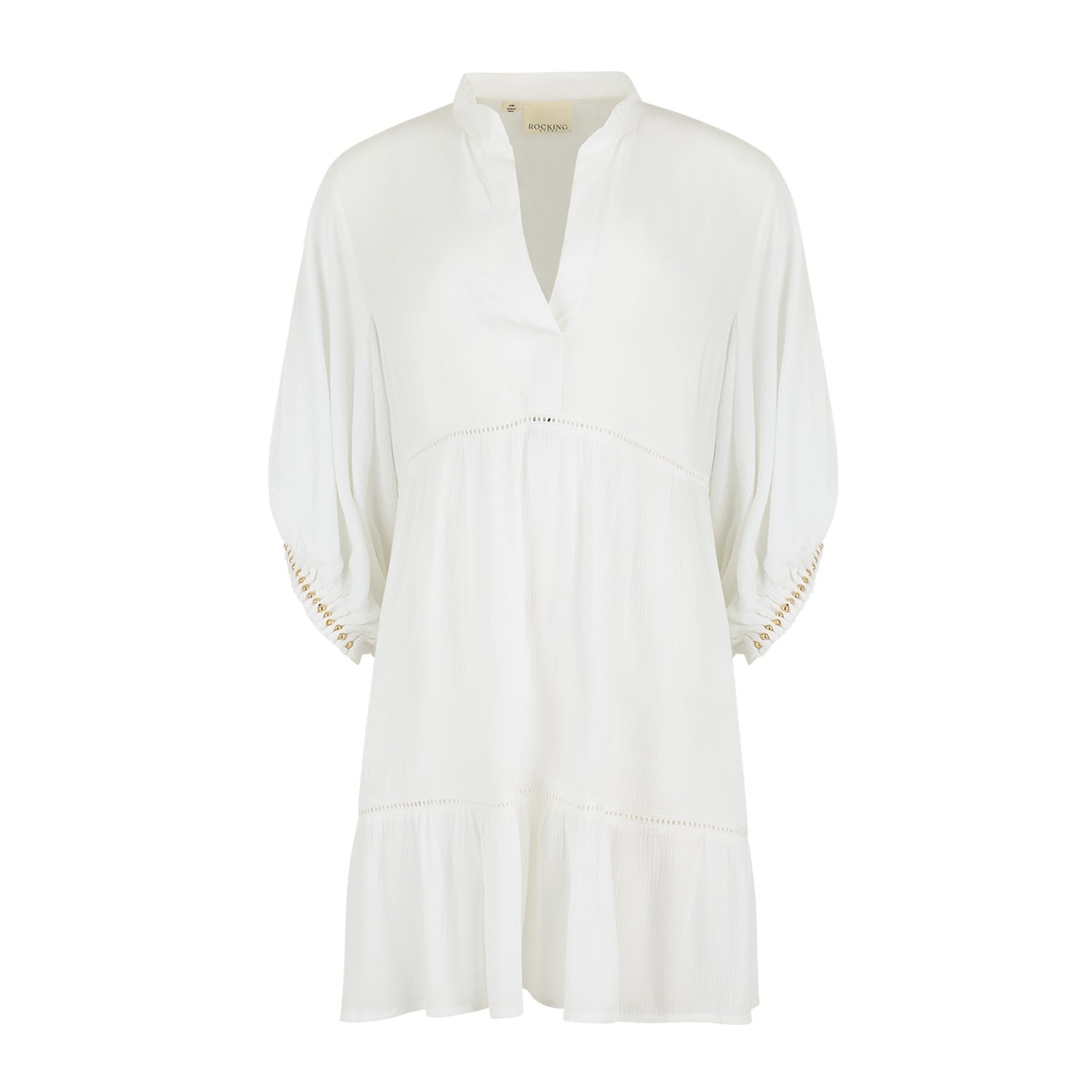 Women’s Catalina Volume Sleeve Mini Tunic Dress - White L/Xl Rocking Gypsy