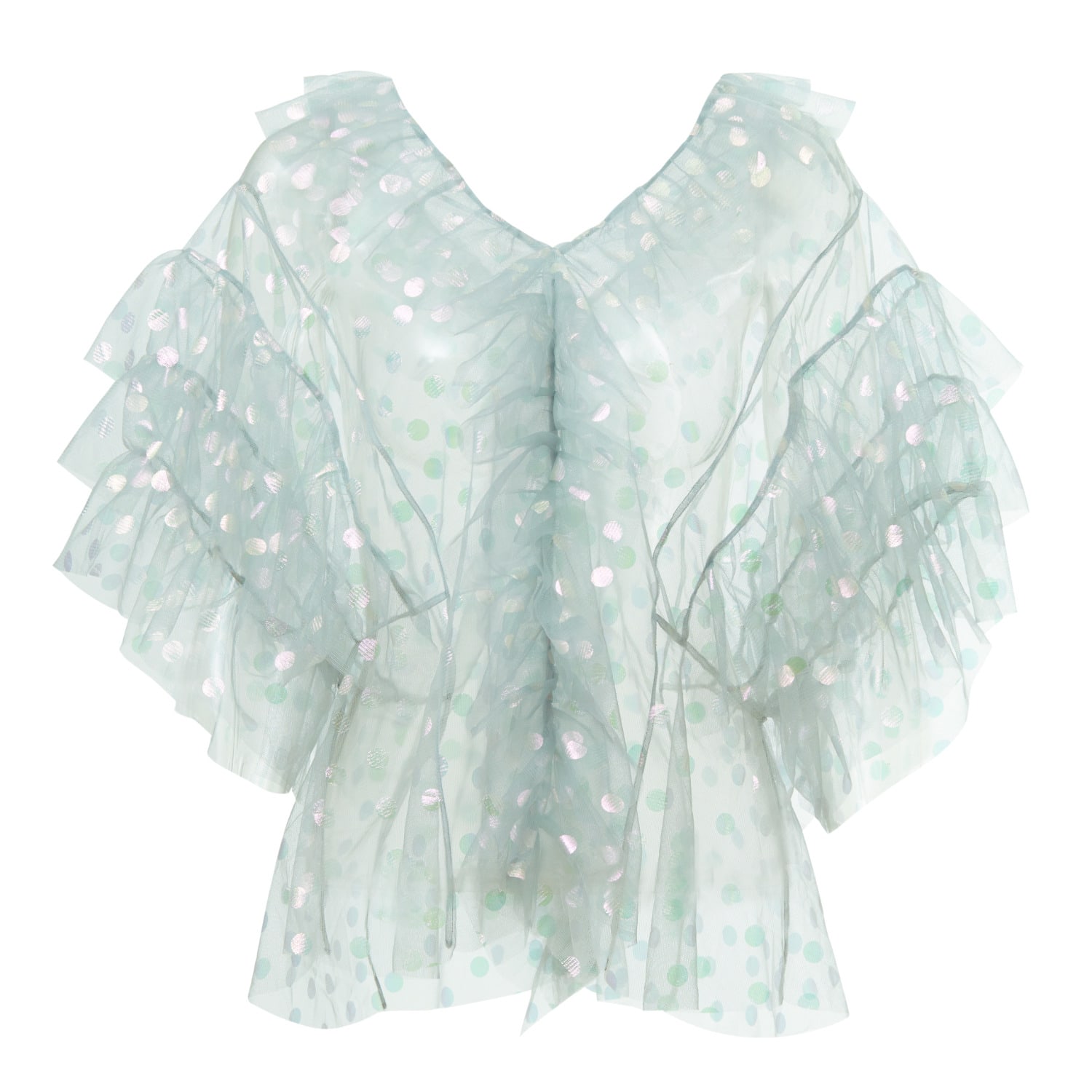 Women’s Blue / Silver Tulle Blouse Hologram Dot One Size By Moumi