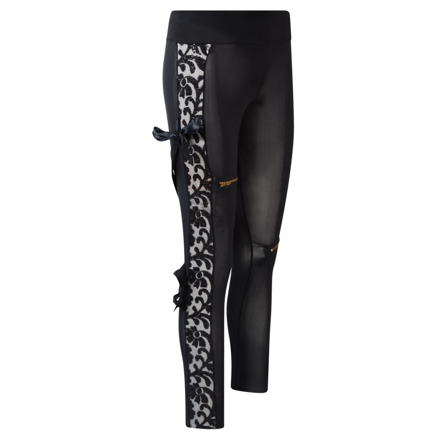 Women’s Black New Edition Bondage Leggings With Satin Bows & Sequin Leg Stripe Extra Small Belle-Et-Bonbon