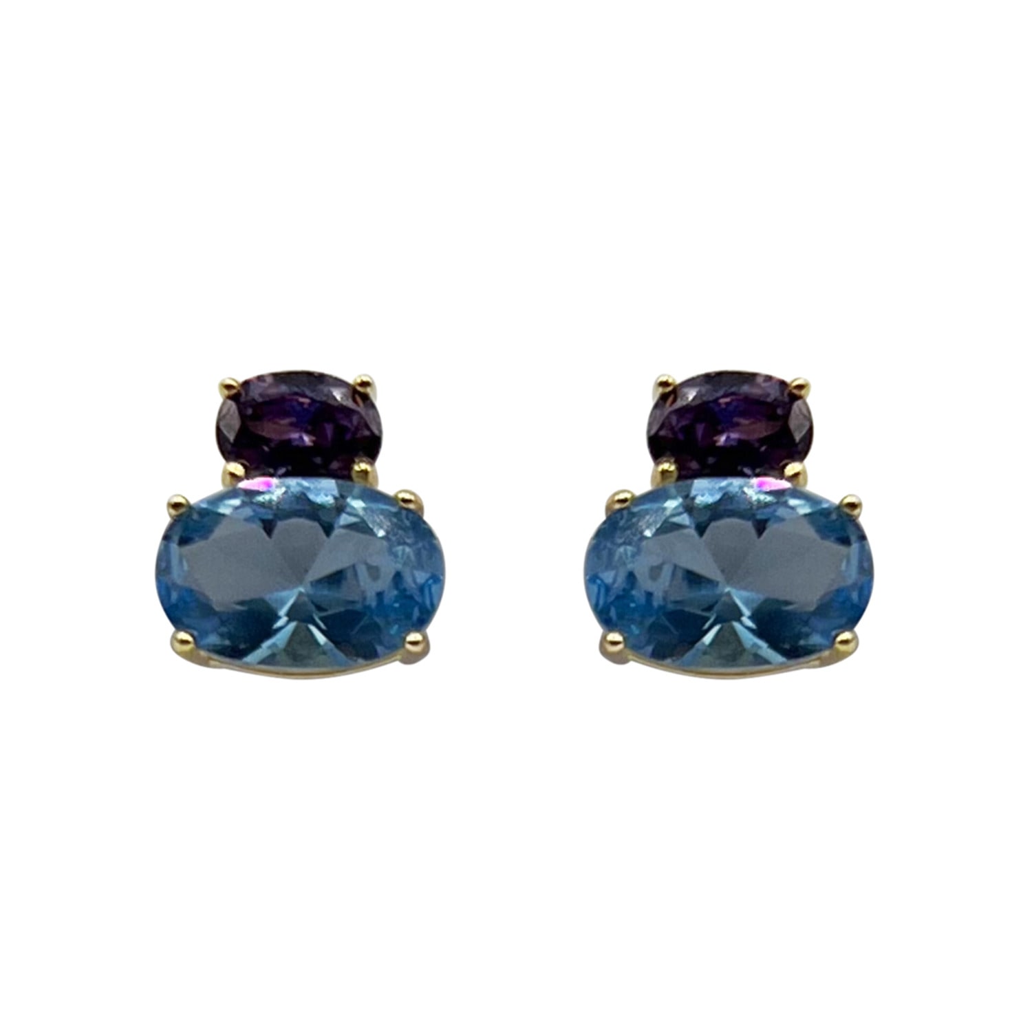 Women’s Amethyst And Aquamarine Cubic Zirconium Oval Button Earrings In Sterling Silver Vermeil Michael Nash Jewelry