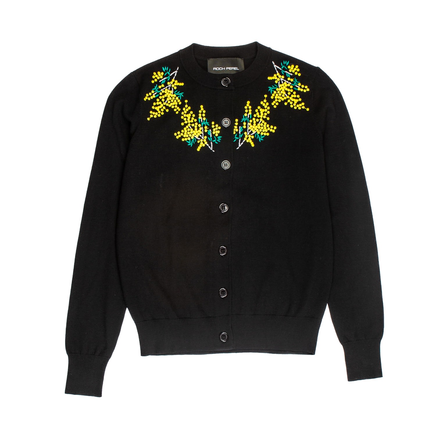 Women’s Black Flower Embroidered Cardigan Extra Large Roch Perel