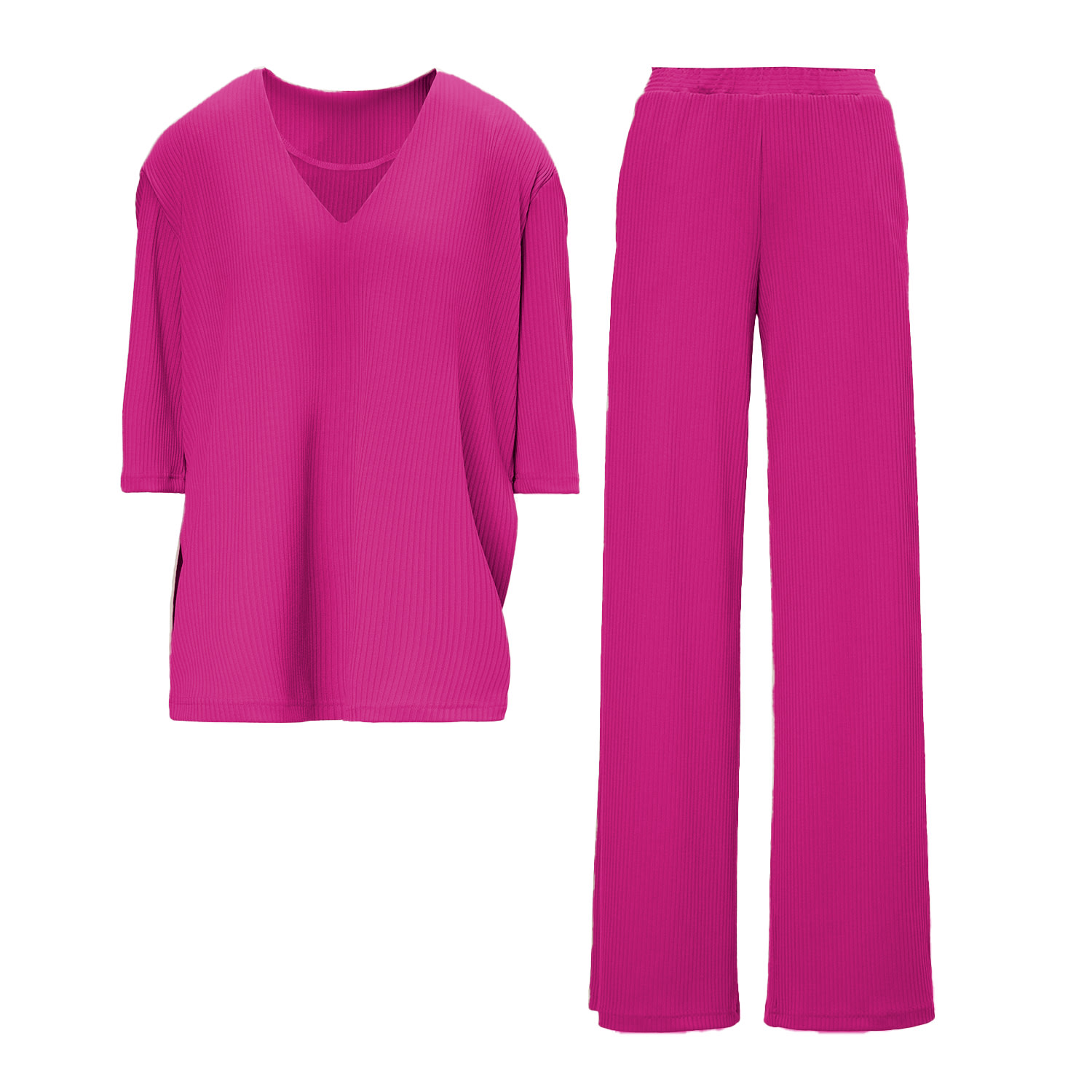 Women’s Pink / Purple Ribbed Fuchsia Matching Set With Blouse And Trousers With Slit Extra Small Bluzat