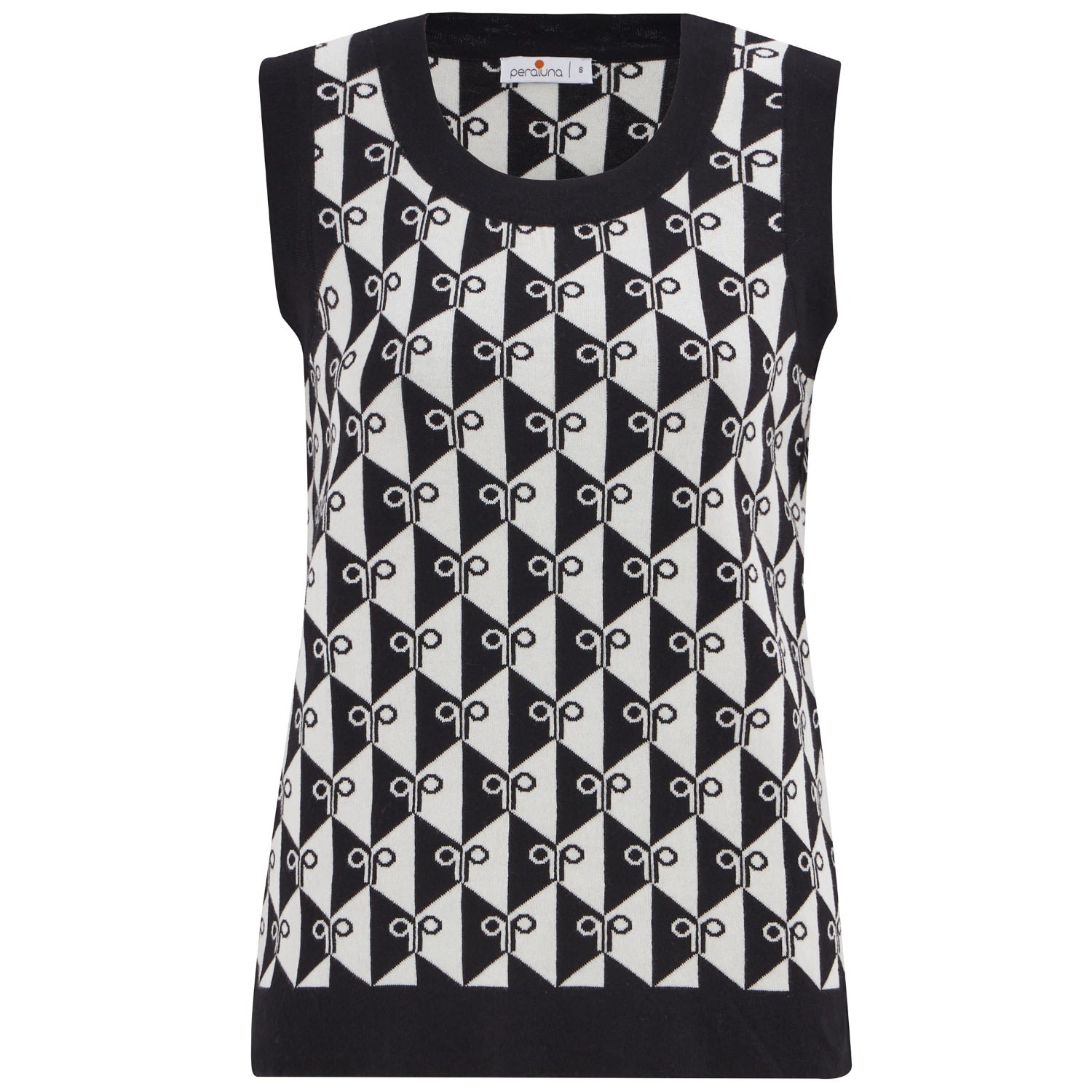 Women’s Jacquard Knitwear Sleeveless Sweater - Black/Ecru Extra Large Peraluna