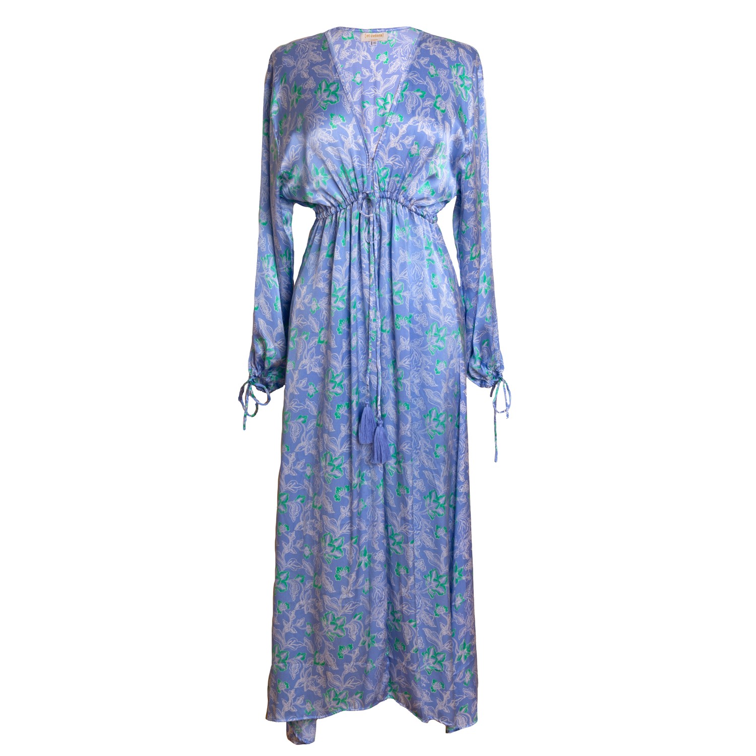 Women’s Enchanted Deep V Long Sleeve Midi Dress - Silk - Orchid Blue One Size [Et Cetera] Woman