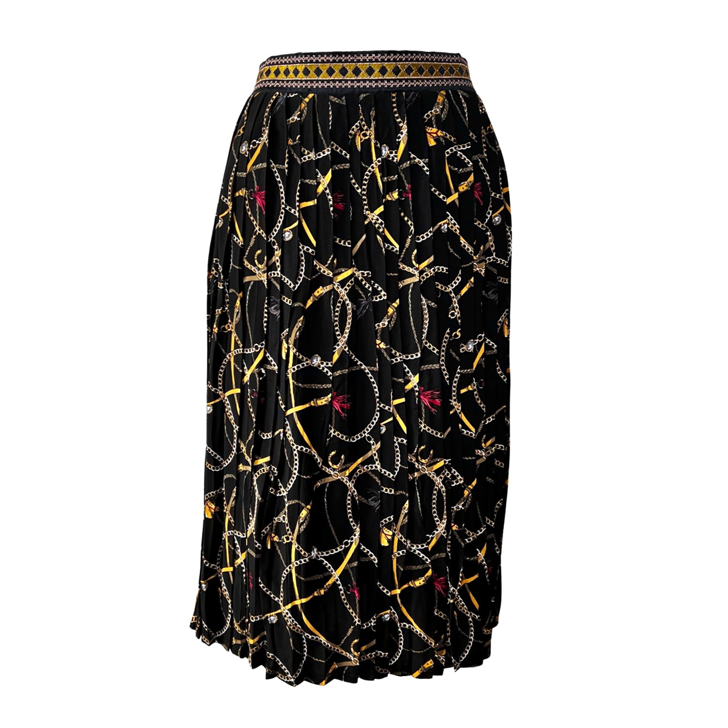 Women’s Embroidered Pleated Scarf Midi Skirt - Black Small L2R the Label