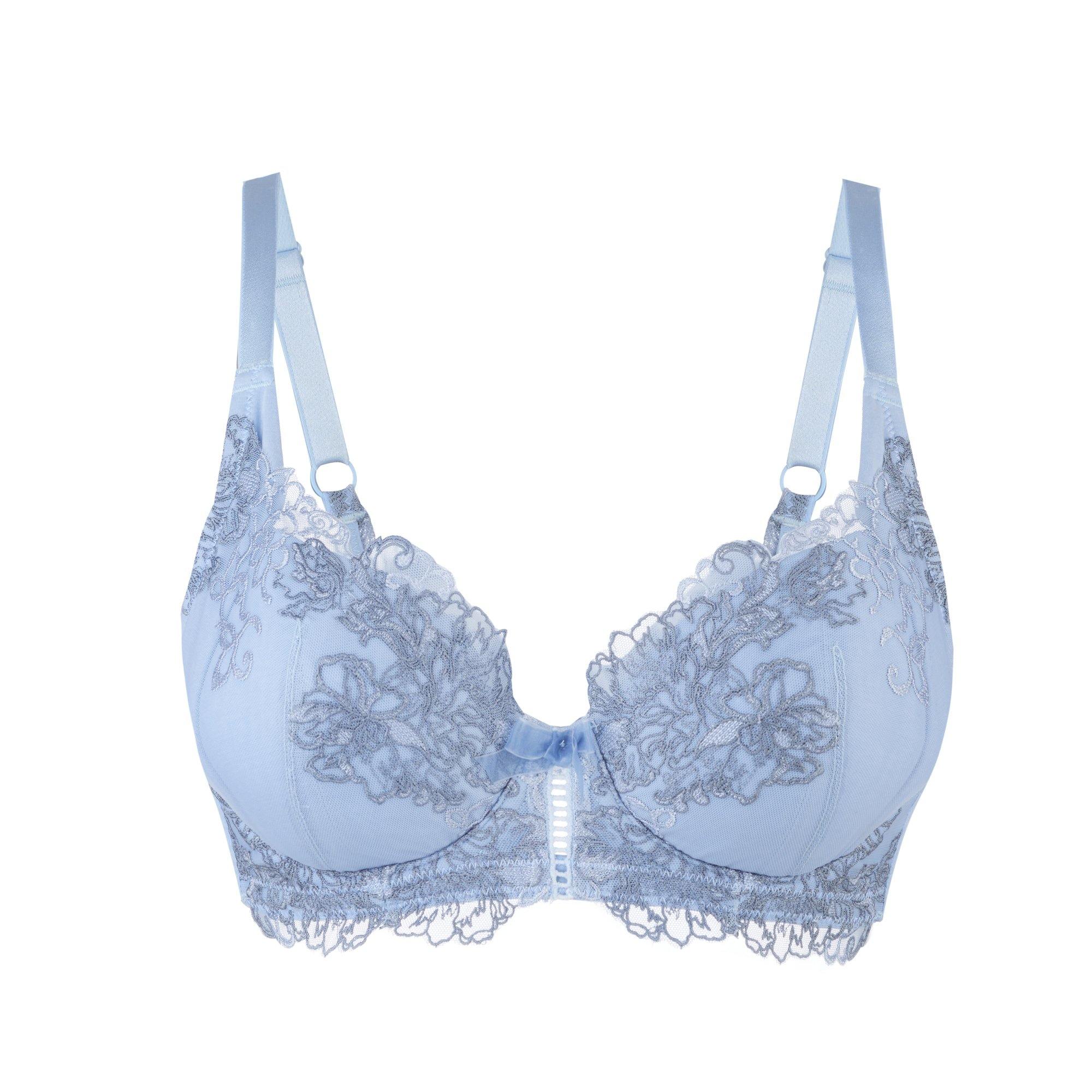 Women’s Blue Ashley Embroidery Silk & Organic Cotton Supportive Bra 32B Juliemay Lingerie