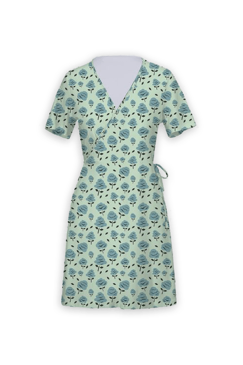 Women’s Blue Short Sleeve Wrap Dress In Chubby Floral Mint Medium Wild Lady Lils