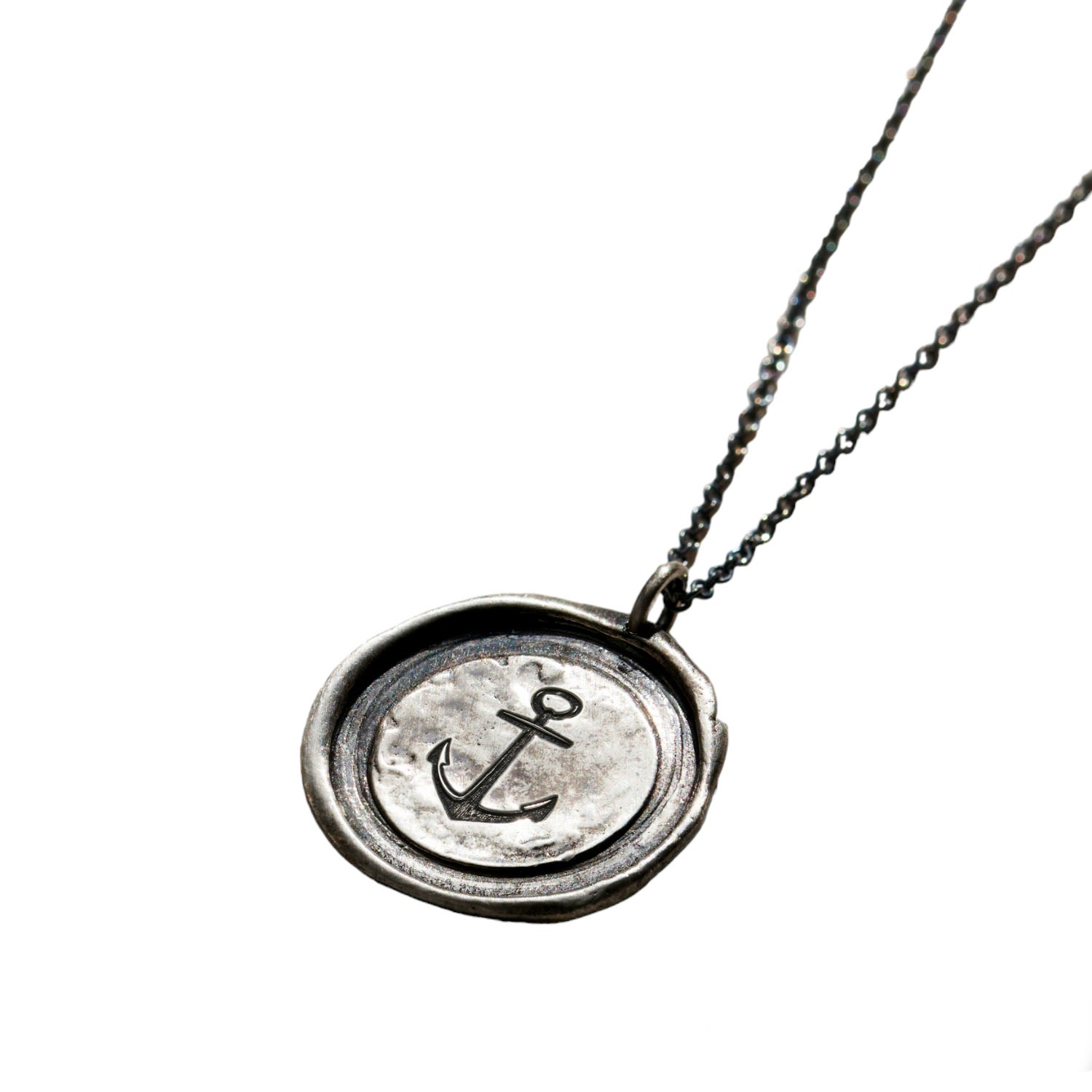 Men’s Oxidised Sterling Silver Anchor Wax Seal Necklace Posh Totty Designs
