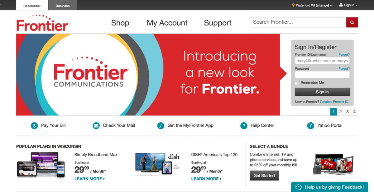 Frontier Homepage website screenshot