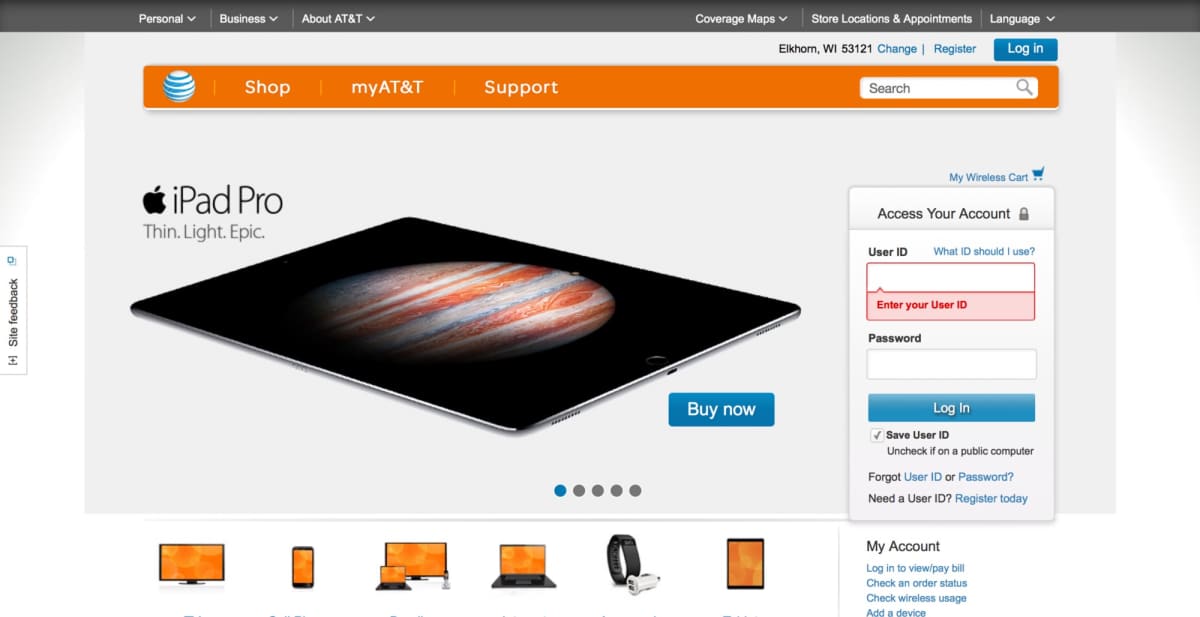 AT&T Homepage Homepage Screenshot