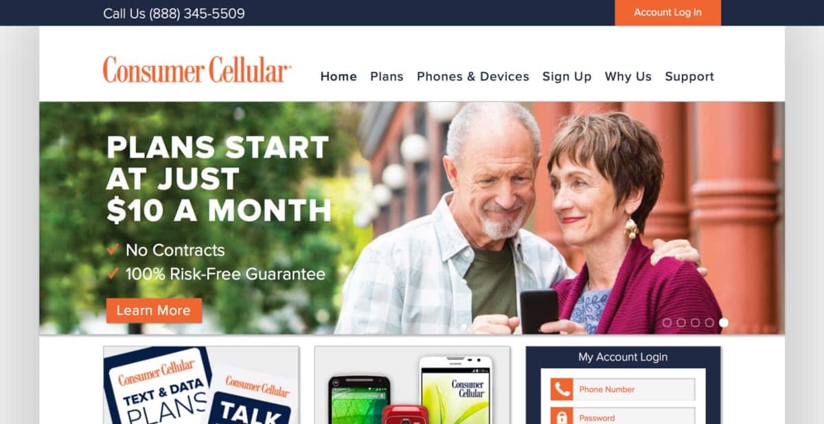 Consumer Cellular Homepage Homepage Screenshot