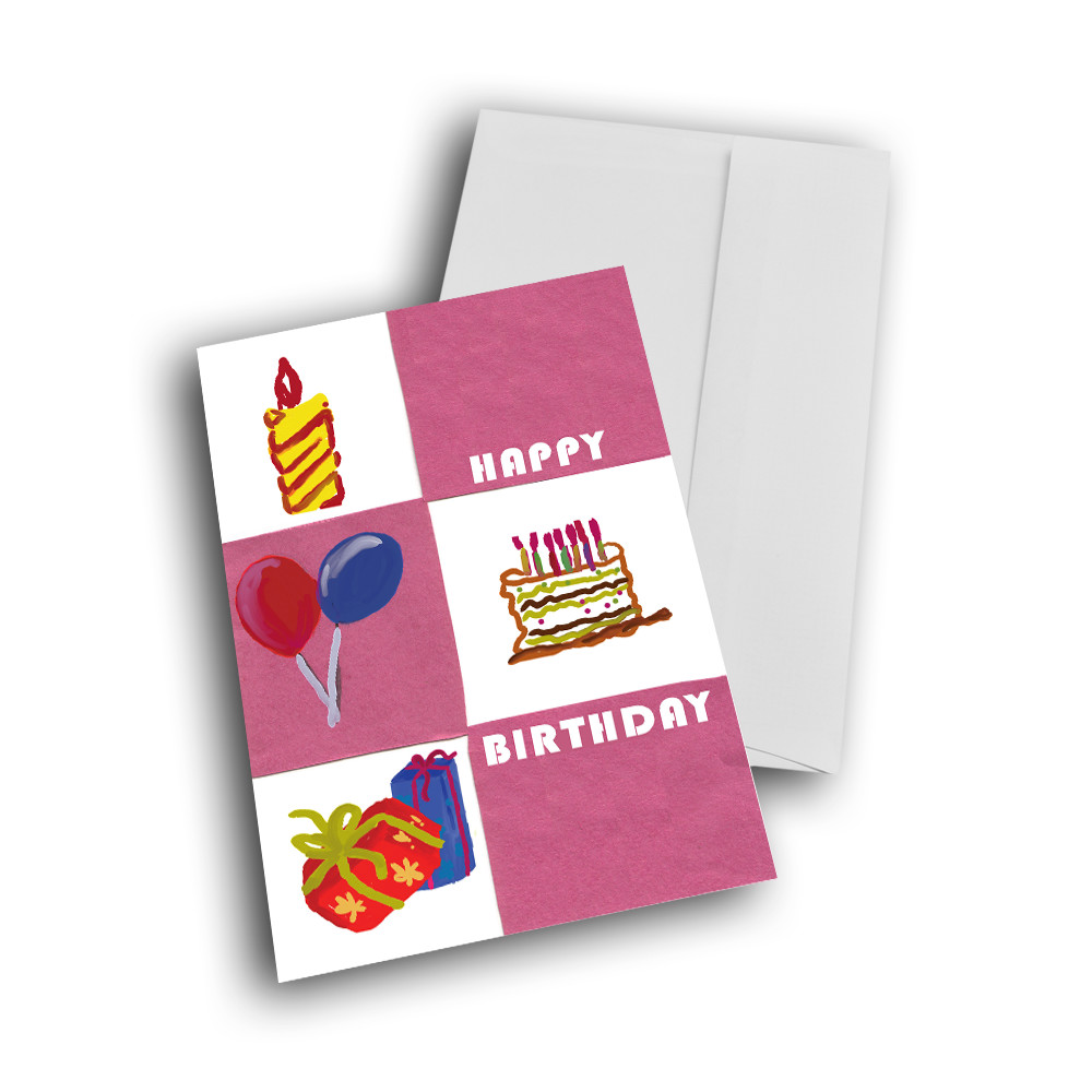 happy birthday gift with cake and flowers