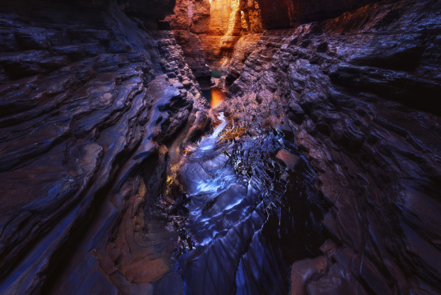 Without doubt one of my favourite views. Spending a few hours alone in the gorges of Karijini at sunrise is bliss. Here the warm morning light reflects from the towering gorge walls and fills the scene with warm reflected light. Sony A7R, 16-35mm f/2.8 lens @ 16mm, 6s @ f16, ISO 50.