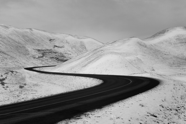Myvatn, Iceland. This winding road provided a nice contrast against the snowy landscape, looking particularly stunning in infrared. Canon 5D Mark II converted to 720nm infrared, Canon EF 24-105mm f/4L @ 35mm, 1/80 sec @ f10, ISO 400, hand held. Monochrome conversion and curves adjustments in Photoshop CC.