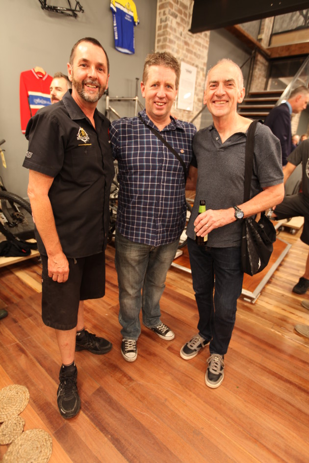 Long-time Wooly’s store manager Colin Liddle (left) stayed for the relaunch, but is leaving the store after 22 years for new adventures. He’s pictured here with supplier Brett Dutton of Cycling Connections and John Michell of Ashfield Cycles.