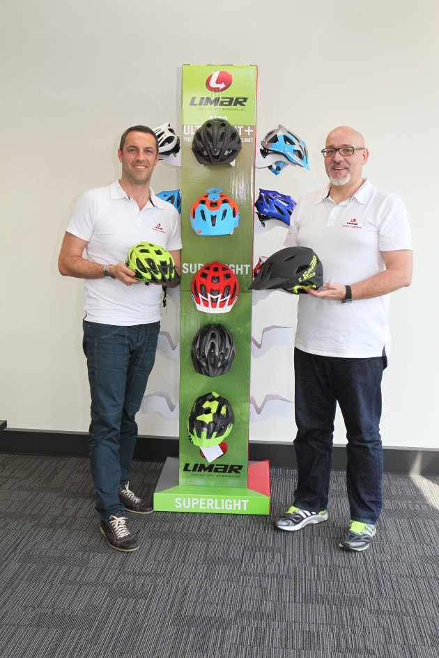 Giovanni Caporali (left) and Eric Cendral pictured here with some of their MTB helmets clearly think the Australian market is important enough to justify their long trip from Italy.