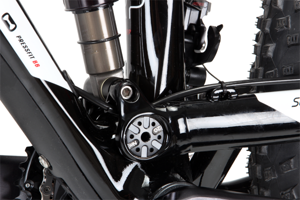 The floating lower shock mount lets KTM fine-tune the suspension rate to achieve the desired ride characteristics. 