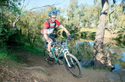 Club President Adrian Hamilton on the Wiradjuri Walking Track. Part of this multi-use track hugs the banks of the Murrumbidgee River.