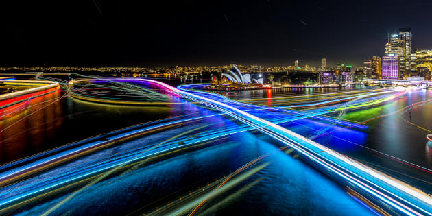 Bill Karayannis. Canon EOS 6D, 17-40mm f2.8L lens @ 17mm, 30s @ f/8, ISO 100. My Harbour shot was about 11 months in the making and something I’d been thinking about from the previous years festival – it was one of those “aahh, you know what I shoulda done?” moments. So when Vivid 2015 came along, I had the plan all down pat and ready to go. With my camera perched on the railing of the pedestrian walkway roughly half way across the Bridge, I played around with my settings until I had the right exposure – 30s, f8, ISO100. After composing my shot and waiting for boat traffic to heighten, I put my drive mode on continuous, locked my shutter down and proceeded to take about 18 shots, although only 10 made the final cut.