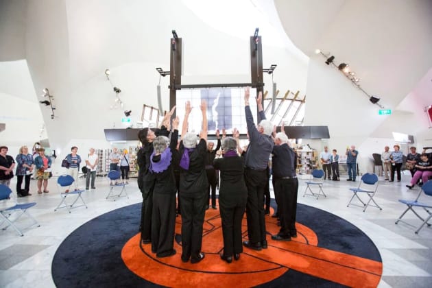 The Parkinson’s group performing in 'Great Sport' at the National Museum of Australia last year, a work for which the producer, Liz Lea, is being nominated for a Dance Award. The work is titled 'Marathons', and was choreographed by the group, Jane Ingall and Philip Piggin.
The photographer is Lorna Sim.