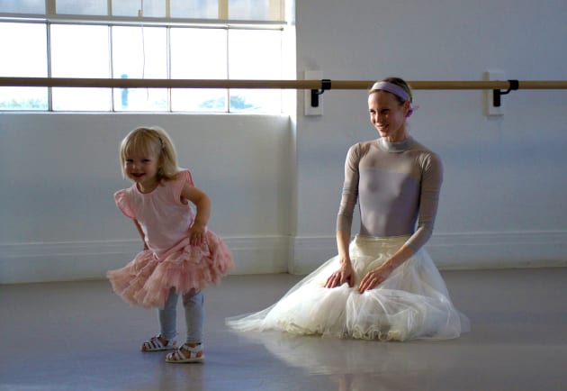 Emilia with mum, West Australian Ballet dancer Brooke Widdison-Jacobs. Photo: Tony Currie.