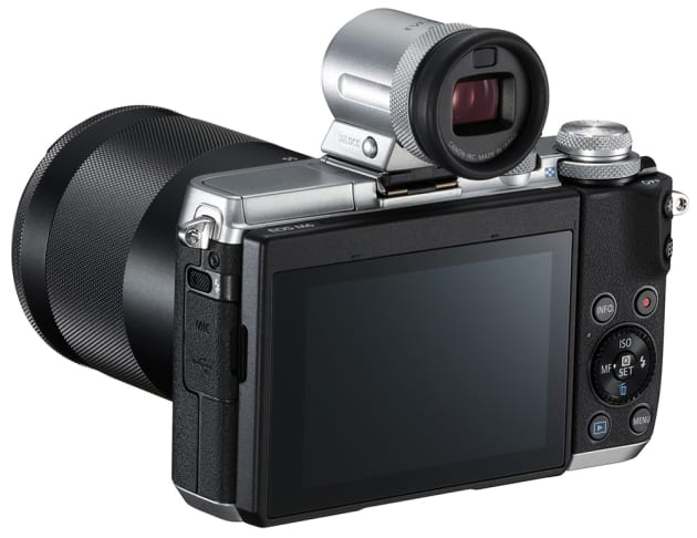 Canon EOS M6 with optional EVF-DC2 electronic viewfinder.