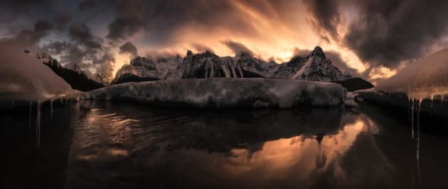 The winner of the One-of-a-Kind ‘Extreme Moment’ Award, 'From the Inside', Canadian Rockies by Simon Roppel.