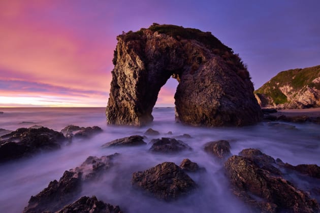 Horse Head Rock, Bermagui, South Coast, NSW. I have photographed this location many times and the light I witnessed on this morning was something else. The colours of the whole scene descended into purple tones as the sun edged closer to the horizon. I got nice and close and used the rocks in my composition to lead the eye into the scene. Sony A7R, Canon 16-35 f/4L, 30 sec @ f/8, ISO 640, tripod.