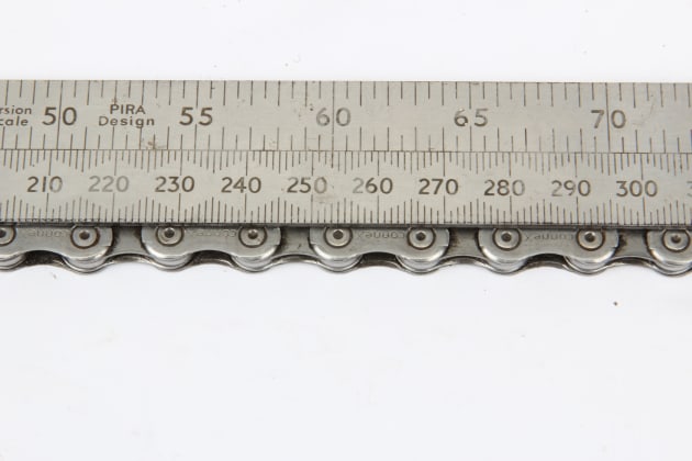 A good steel ruler can also work as a wear gauge; 10 full links should measure 25.4mm from centre-to-centre.