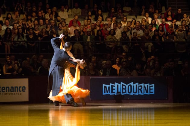 This is a favourite of mine, I like the composition of the image and the shape that the couple create. The honour dance at the 2013 Australian Championships. Canon EOS 6D, 105mm, 1/320sec @ f4, ISO 12800.