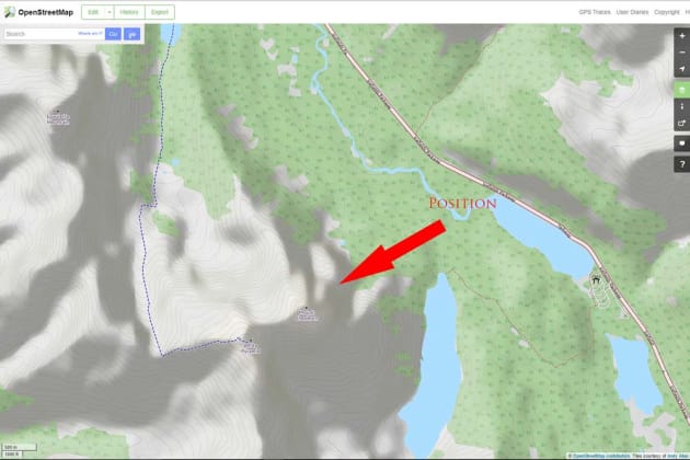 Using online maps such as open street maps or even Google Maps can help prepare for the topography of the location. In this map, I was able to find the position of the stream that flowed directly to Mount Chephren.