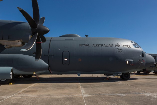 A Ka-Band SATCOM fitted to a C-130J Hercules A97-448 from No. 37 Squadron. Credit: Defence
