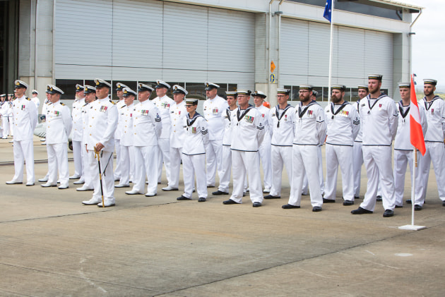 Officers and sailors of 822X Squadron on parade during the commissioning ceremony at HMAS Albatross, Nowra, NSW. Defence