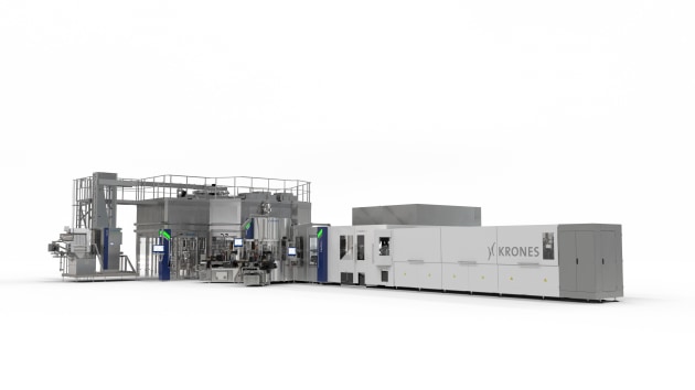 Krones has integrated cutting-edge technologies into the high-speed ErgoBloc 100,000 bph block. Components from the fourth Contiform generation, such as skip-and-run technology, are used in this block. (Image: Krones)