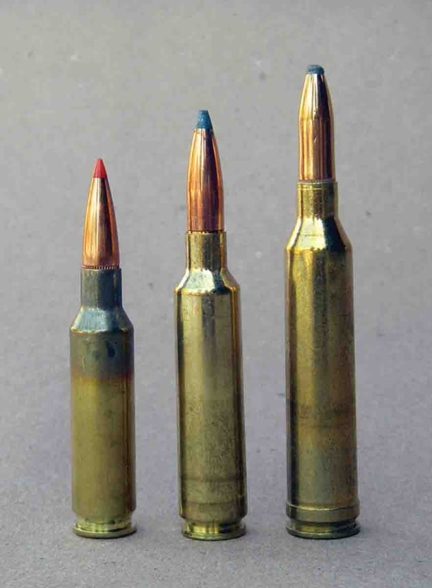 6.5 Creedmoor (left), 6.5-284 Norma (centre) and .264 Win. Mag. (right).