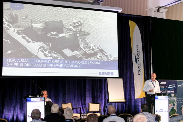 Roland Briene from Damen Shipyards Group speaking at the ASMEX 2017 conference.